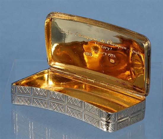 A George III silver gilt snuff box, Length 80mm. Weight: 2.5oz/80grms.